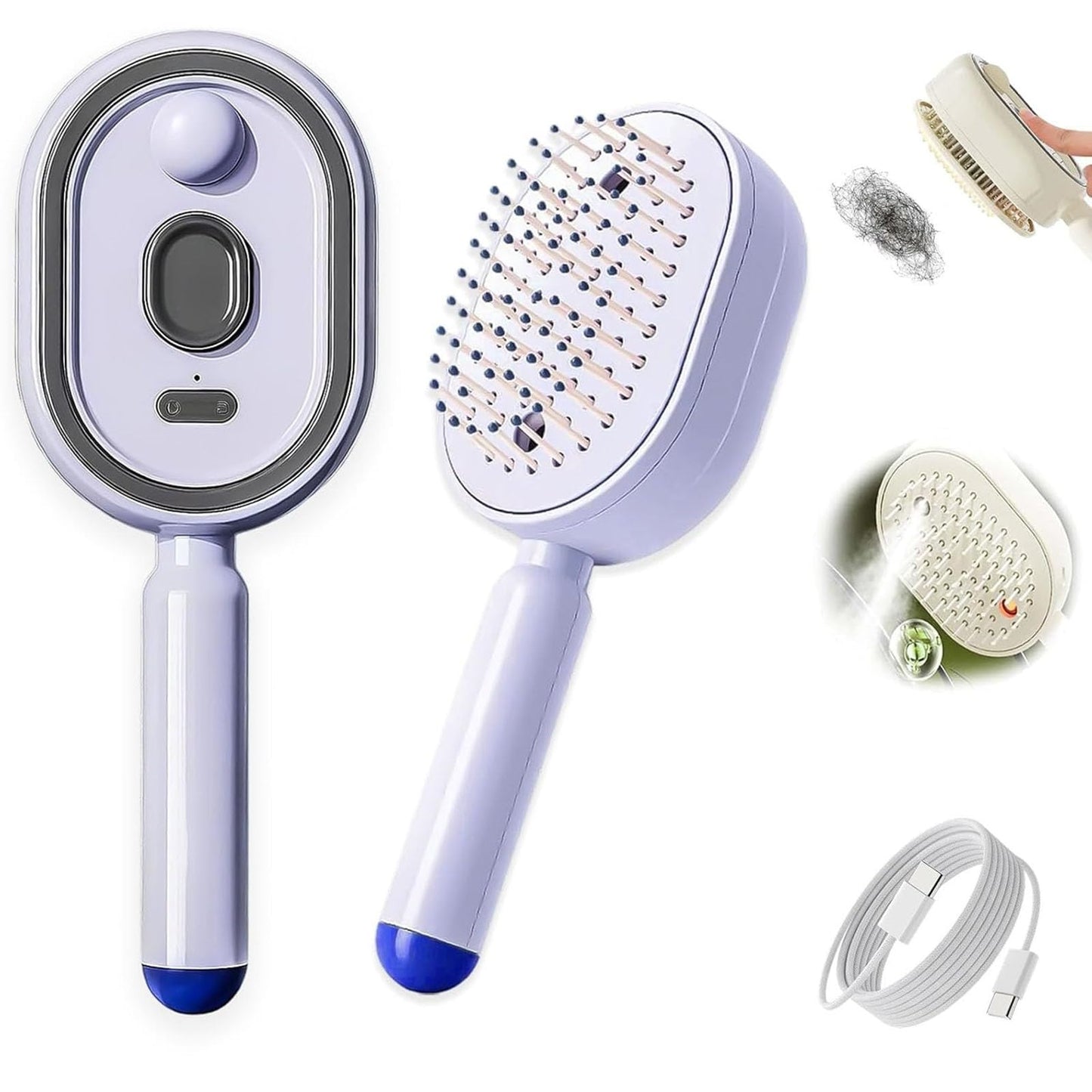 Electric Steam Brush for Hair, Electric Spray Air Cushion Comb for Women, Rechargeable Water Spray Hair Brushs, Detangling & Anti-Static, Reduce Frizz, Smooth & Nourish