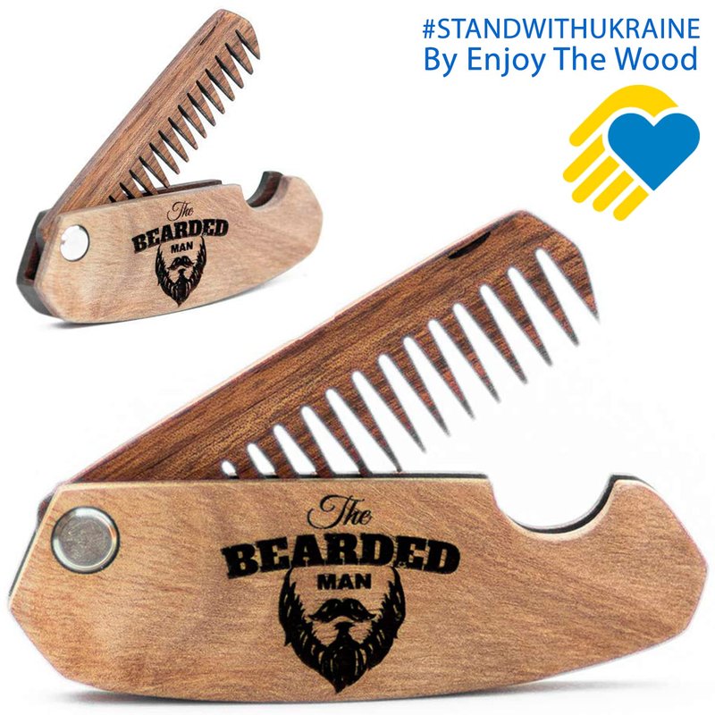 Beard Comb Personalized Gifts Anniversary Gift Wooden Brush Custom Comb Groomsmen Gift Hair Brush Pocket Brush Birthday Gift for Boyfriend (Walnut, The Bearded Man)