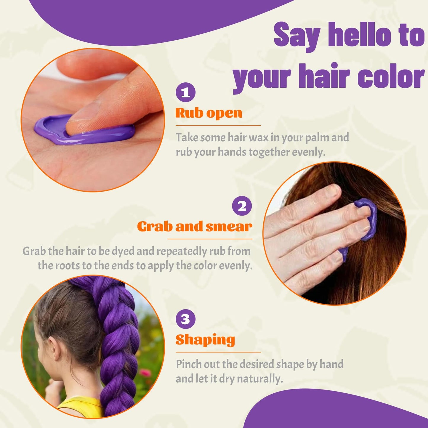 Temporary Hair Dye Wax for Kids, Natural Instant Hair Color Wax Pomades, Hair Styling Clay for Party, Cosplay, Halloween, Christmas (Purple)