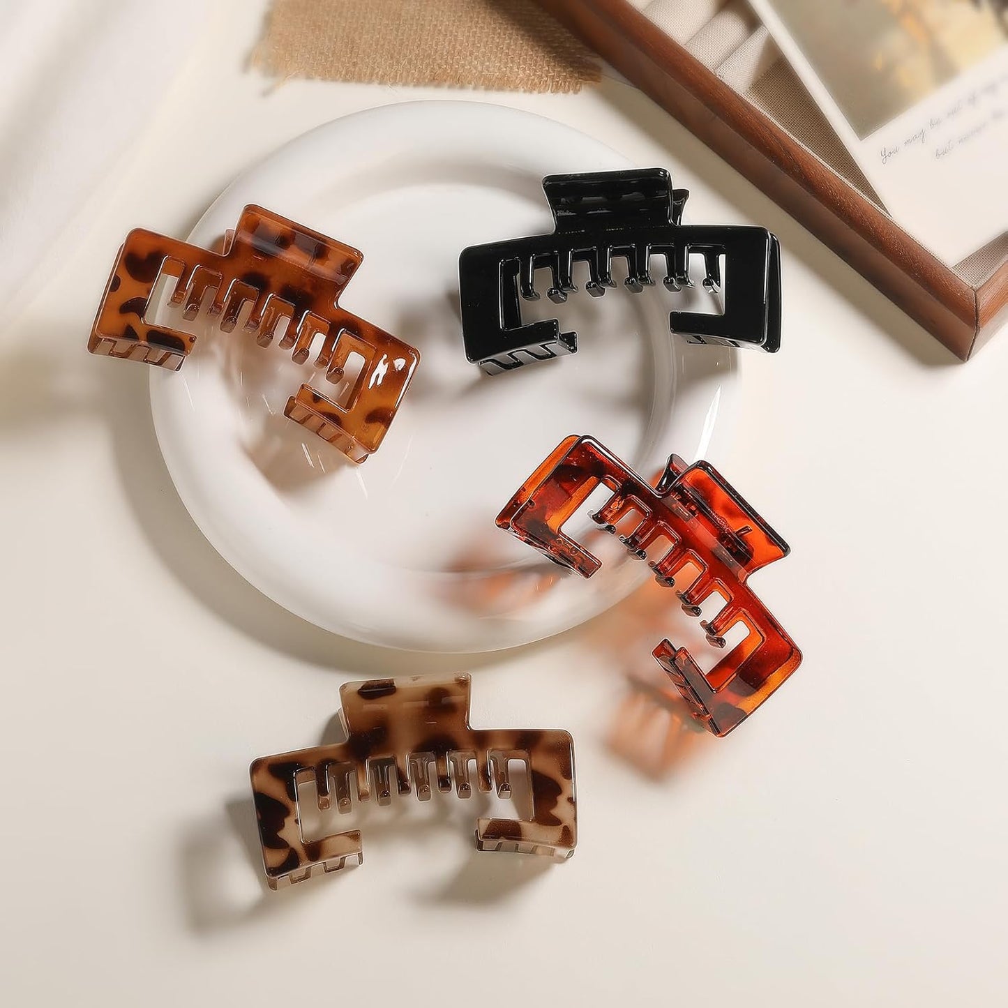 Hat-Friendly Claw Clips - 4 Pack Tortoise Shell Hair Clips for Baseball Caps | Strong Hold for Thick & Thin Hair