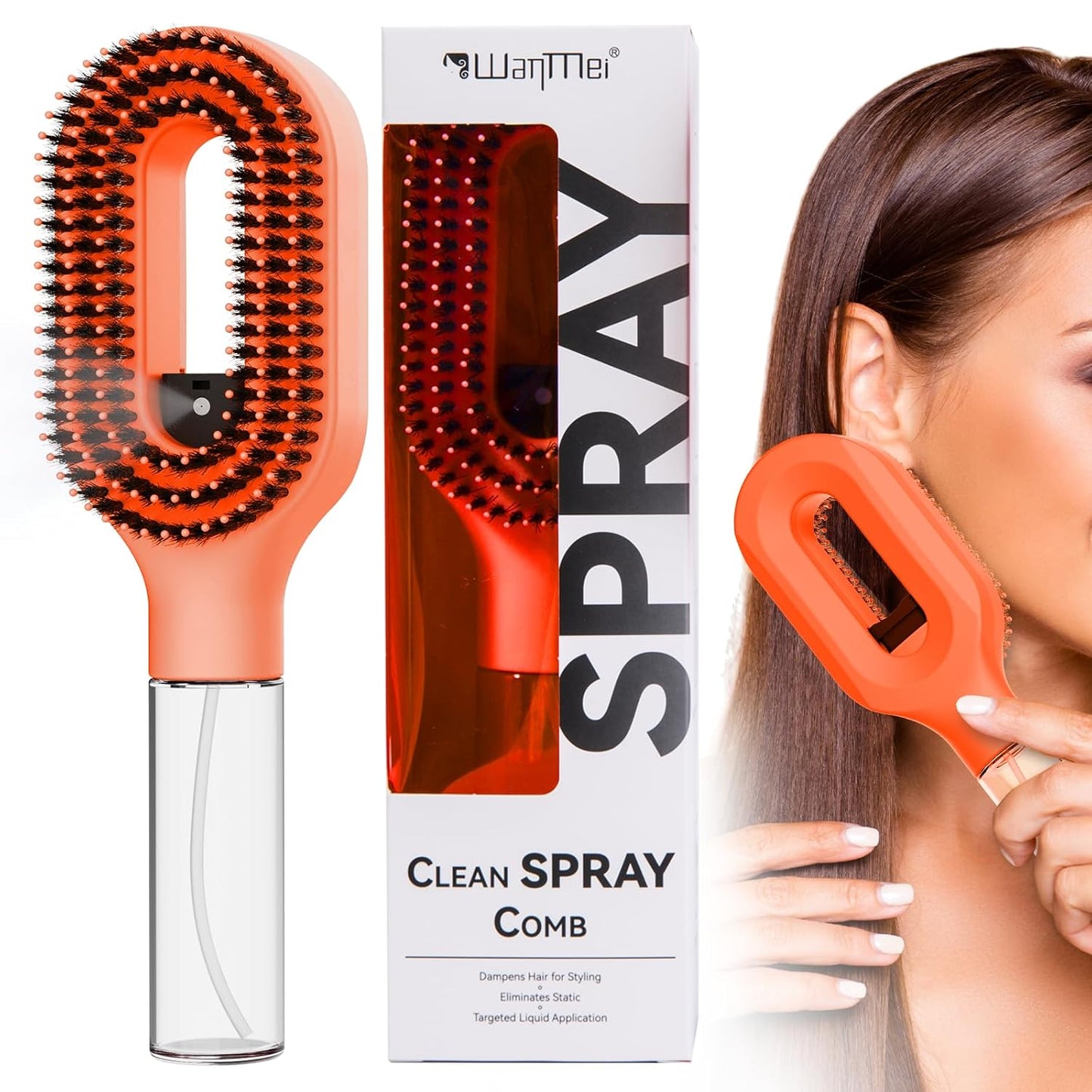 Hair Brush with Water Spray - 2-in-1 Detangling Tool for Wet & Dry Hair | Anti-Frizz, Portable, Pink