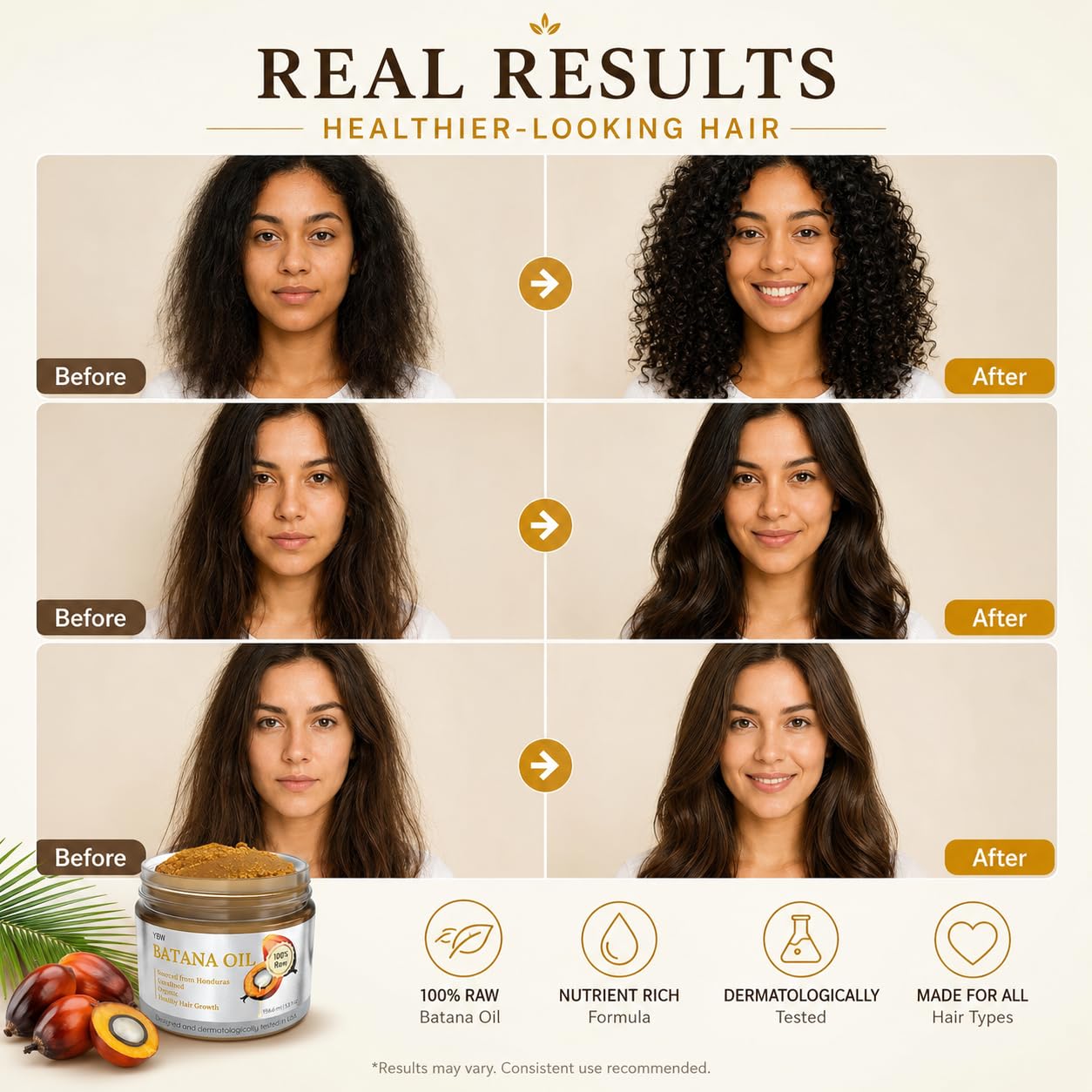 YBW Batana Oil for Hair Growth Dr. Sebi Organic, Natural, Pure and 100% Raw Batana Oil Paste from Honduras - Botana Enhances Hair Thickness, Prevents Loss for Men and Women