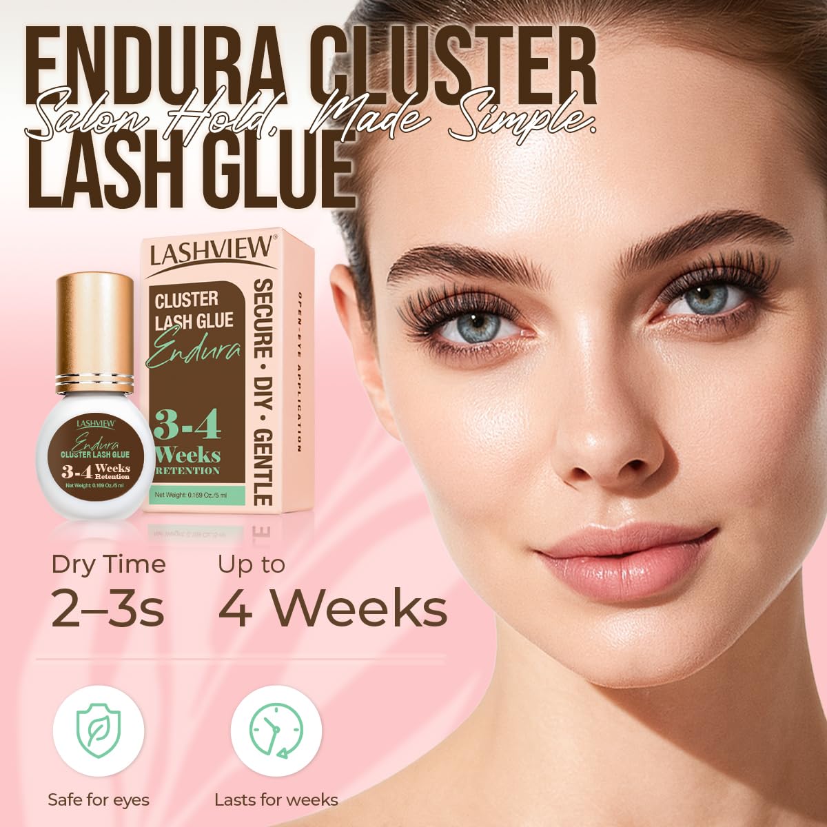 LASHVIEW Lash Cluster Glue Strong Hold, 3-4 Weeks Long-Lasting, Waterproof & Low Irritation, 2-3 Sec Drying Time, for Beginners & Professional Use(5ml)