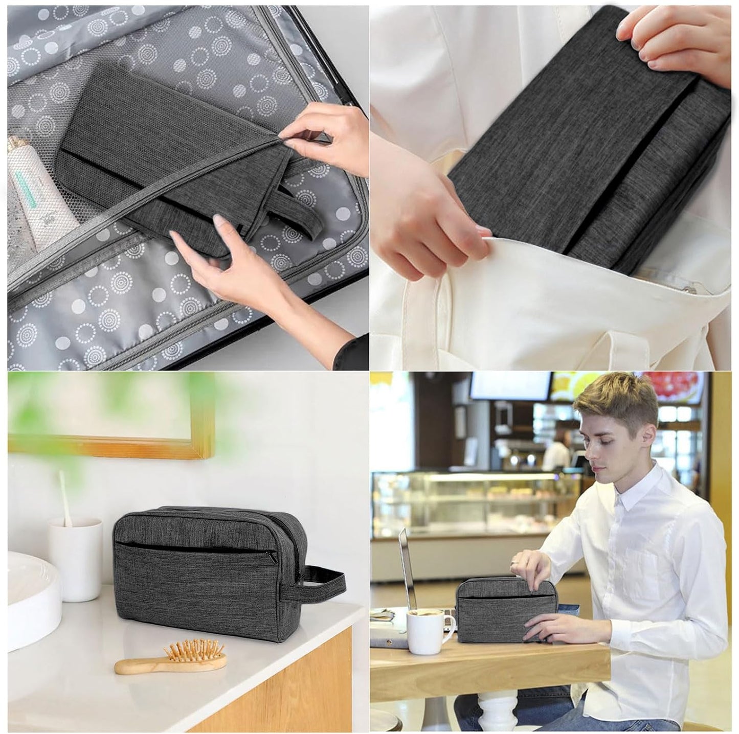 Travel Toiletry Bag - Waterproof Multi-Compartment Organizer | Compact Lightweight Hanging Dopp Kit (Black)