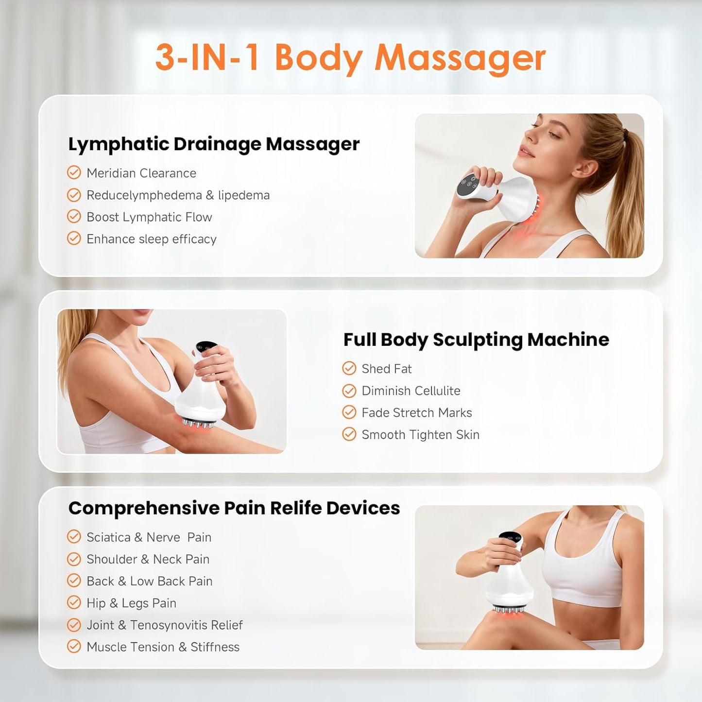 ZOVLO Lymphatic Drainage Massager, Anti Cellulite Massage Tool & Body Sculpting Machine, 4-in-1 Microcurrent, Red Light, Heat & Vibration, 21 Heads for Legs Arms & Belly, Helps Reduce Stretch Marks