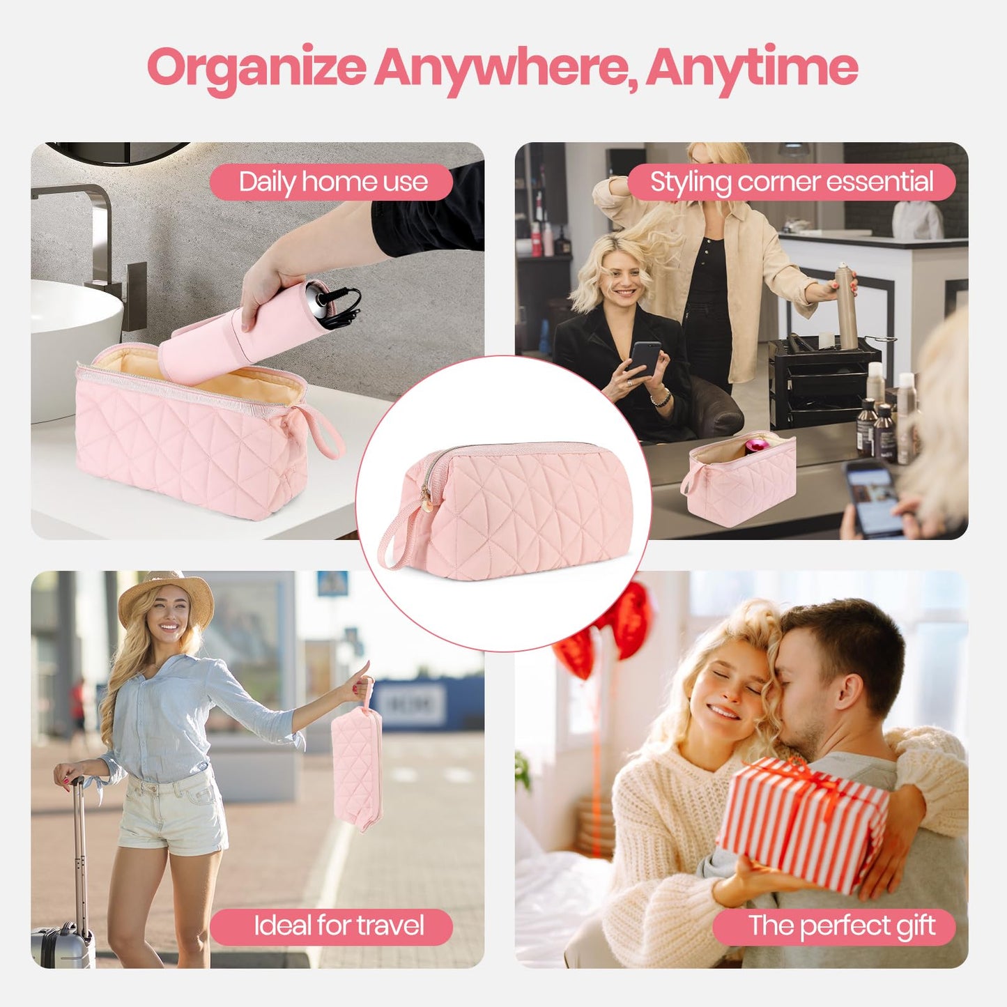 YUFIXO Hair Tools Travel Bag with Separate Heat Resistant Mat, Large Portable Organizer Bag for Women to Store Hair Dryers, Flat Irons, Curling Irons, Straighteners & Hair Accessories, Pink