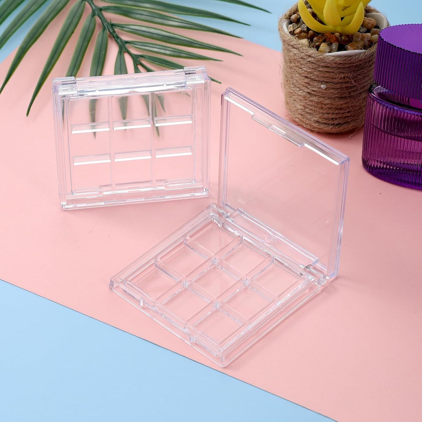Empty Makeup Palette - 2-Pack Clear Lipstick & Blush Case | Portable 9-Grid Eyeshadow Storage Boxes
