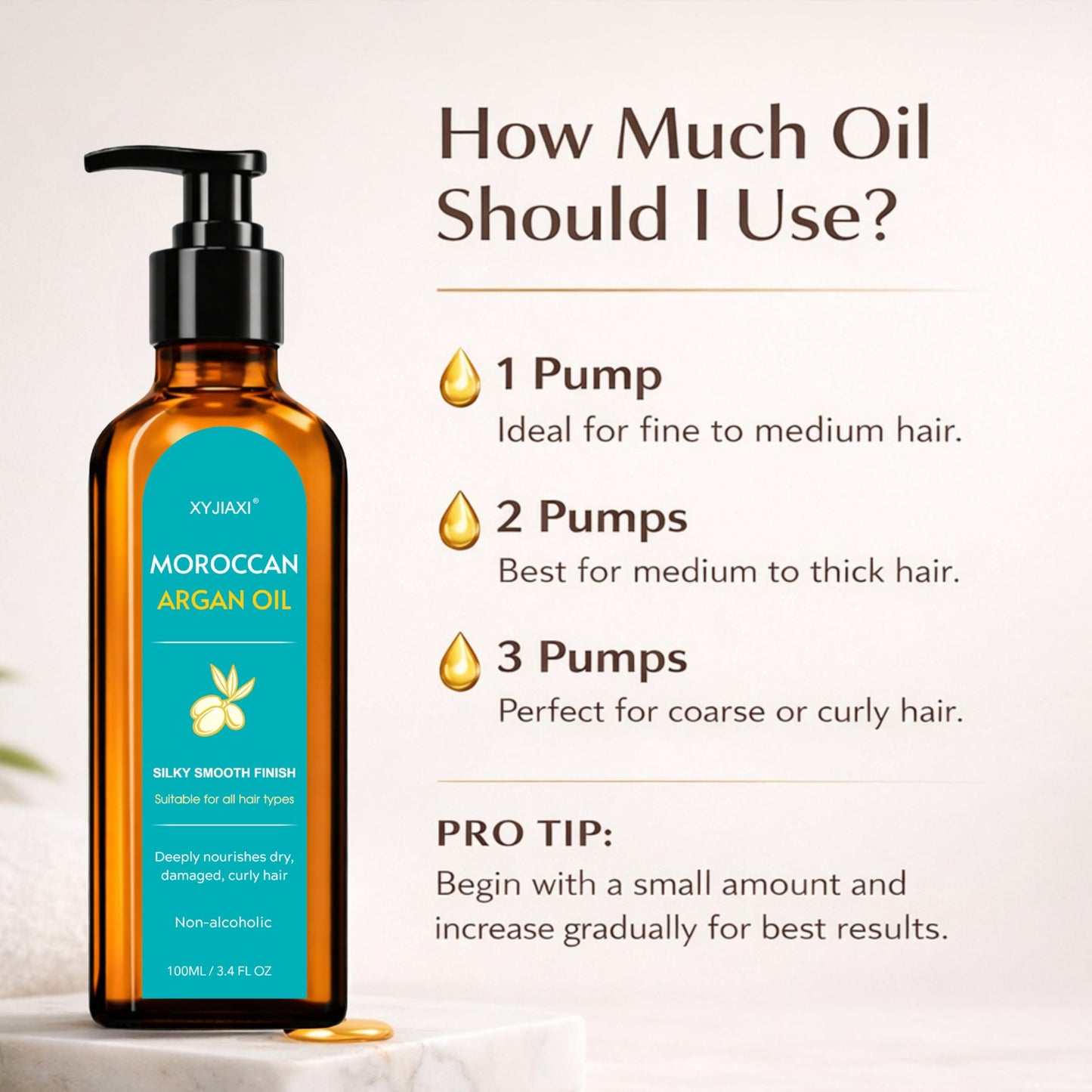 XYJIAXI Moroccan Argan Oil –Nourishing & Smoothing Hair Oil for Frizzy, Curly, Long, Dry & Damaged Hair-Moroccan Hair Oil Treatment for Frizz Control & Heat Protection (1, 3.4 Fl Oz)
