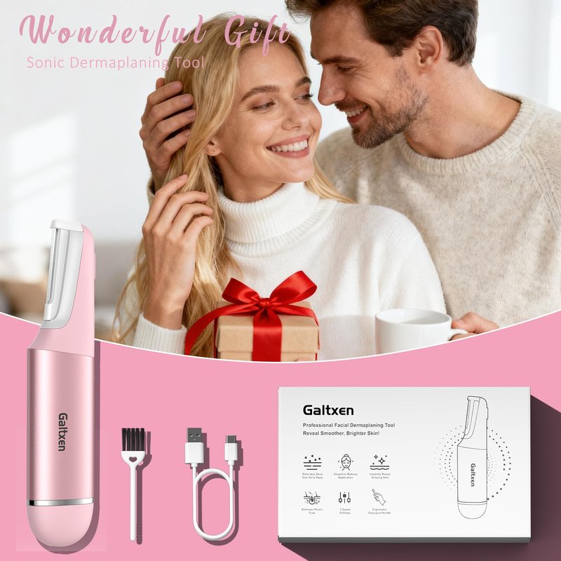 Sonic Dermaplane Razor for Women Face Beauty Eyebrow Trimmer, Exfoliation & Peach Fuzz Facial Hair Removal for Women, Electric Face Razors Shaver Epilator Anti-Aging 3 Speeds & 10 Refill Blades, Pink