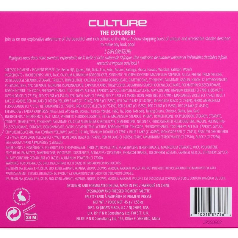 Juvia's Place Culture Palette - Vibrant 30-Color Eyeshadow Palette with Yellow, Green, Pink, Purple & Glitter Shades