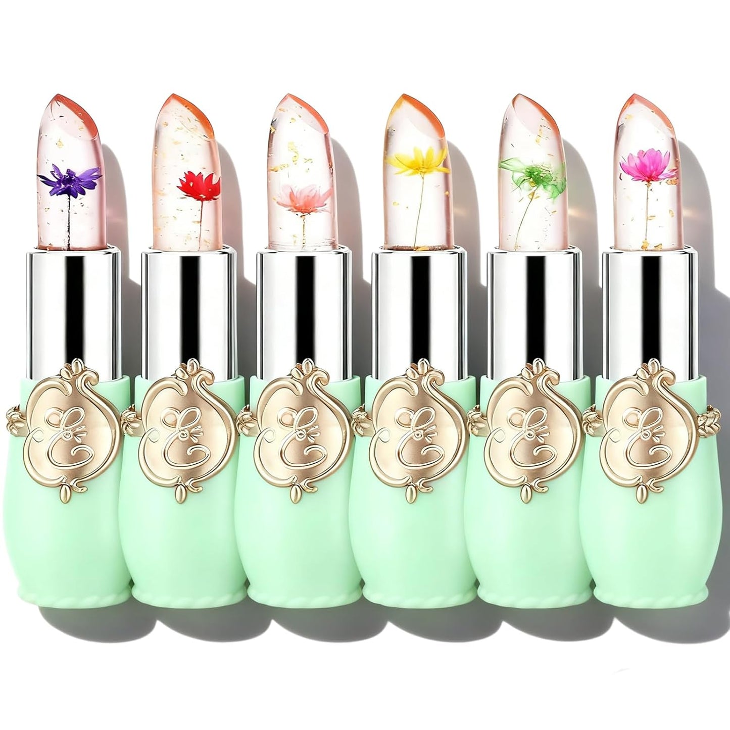 Crystal Flower Jelly Lipstick - Pack of 6 | Long-Lasting Color-Changing Lip Balm for Moisturized Lips | Perfect Gift for Women