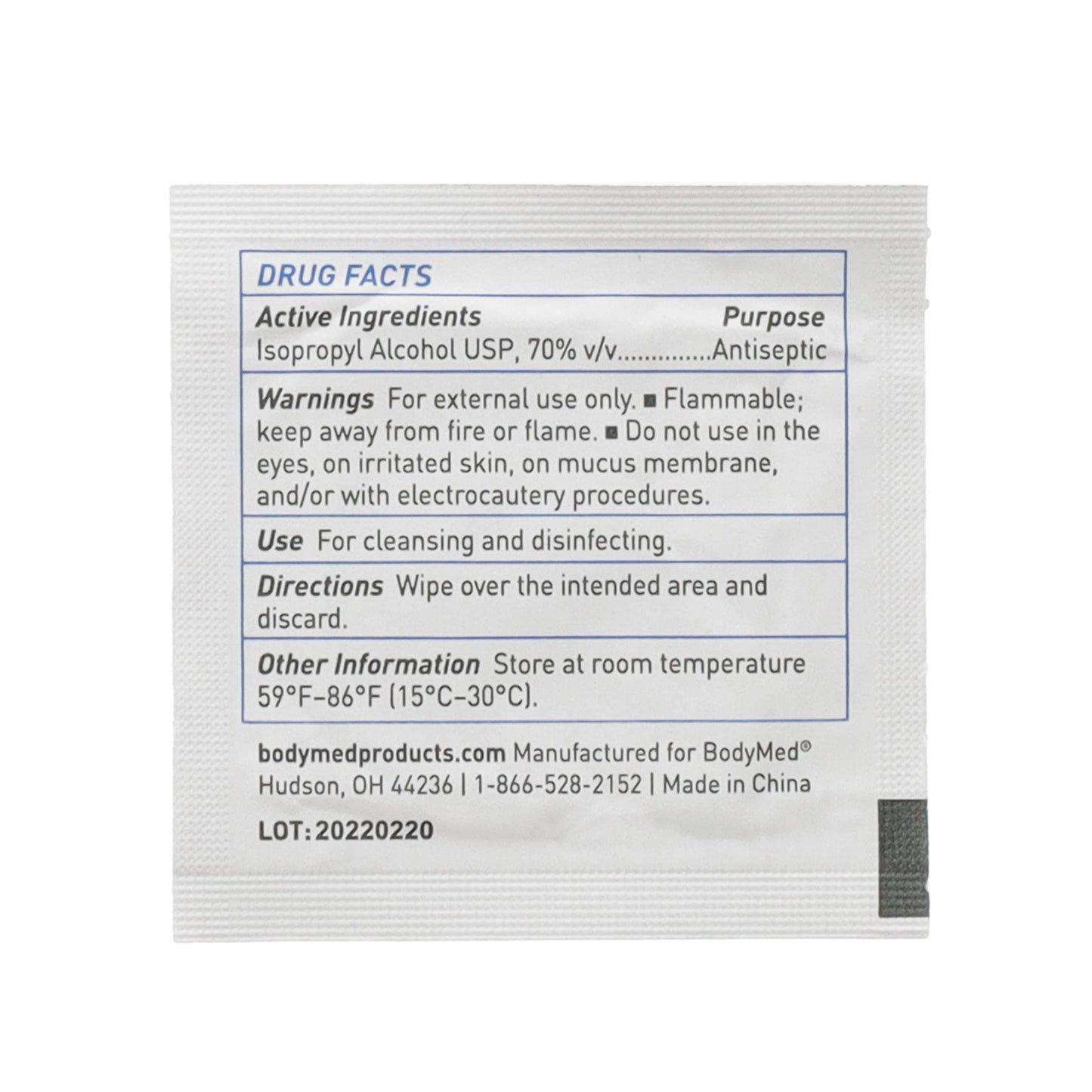 BodyMed Alcohol Prep Pads with 70% Isopropyl Alcohol, 100 Count - Individually Wrapped 1.2 in. x 2.4 in. Wipes - Great for Medical & First Aid Kits - Sterile, 2-Ply Swabs