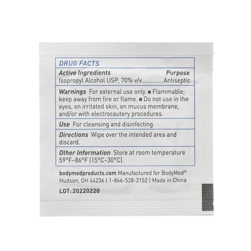 BodyMed Alcohol Prep Pads with 70% Isopropyl Alcohol, 100 Count - Individually Wrapped 1.2 in. x 2.4 in. Wipes - Great for Medical & First Aid Kits - Sterile, 2-Ply Swabs
