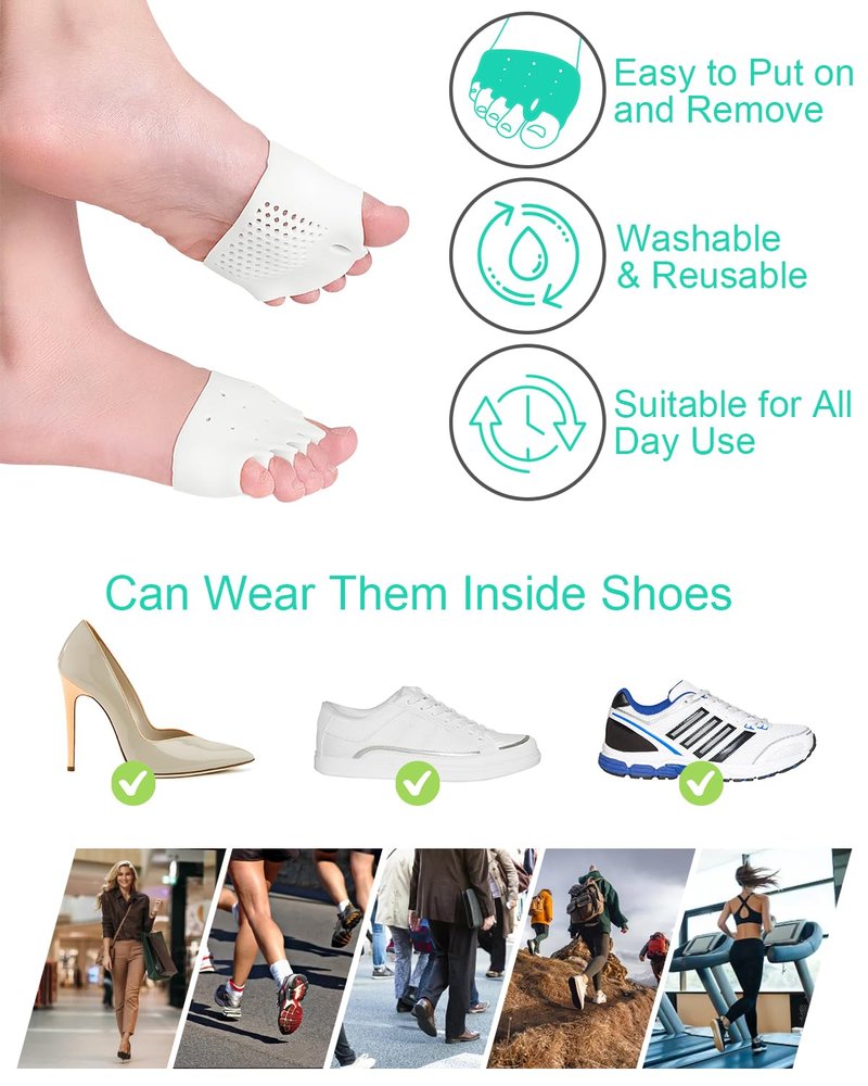 Metatarsal Pads - Soft & Breathable Toe Separators for Bunion Correction | Hammer Toe Spacers for Foot Relief