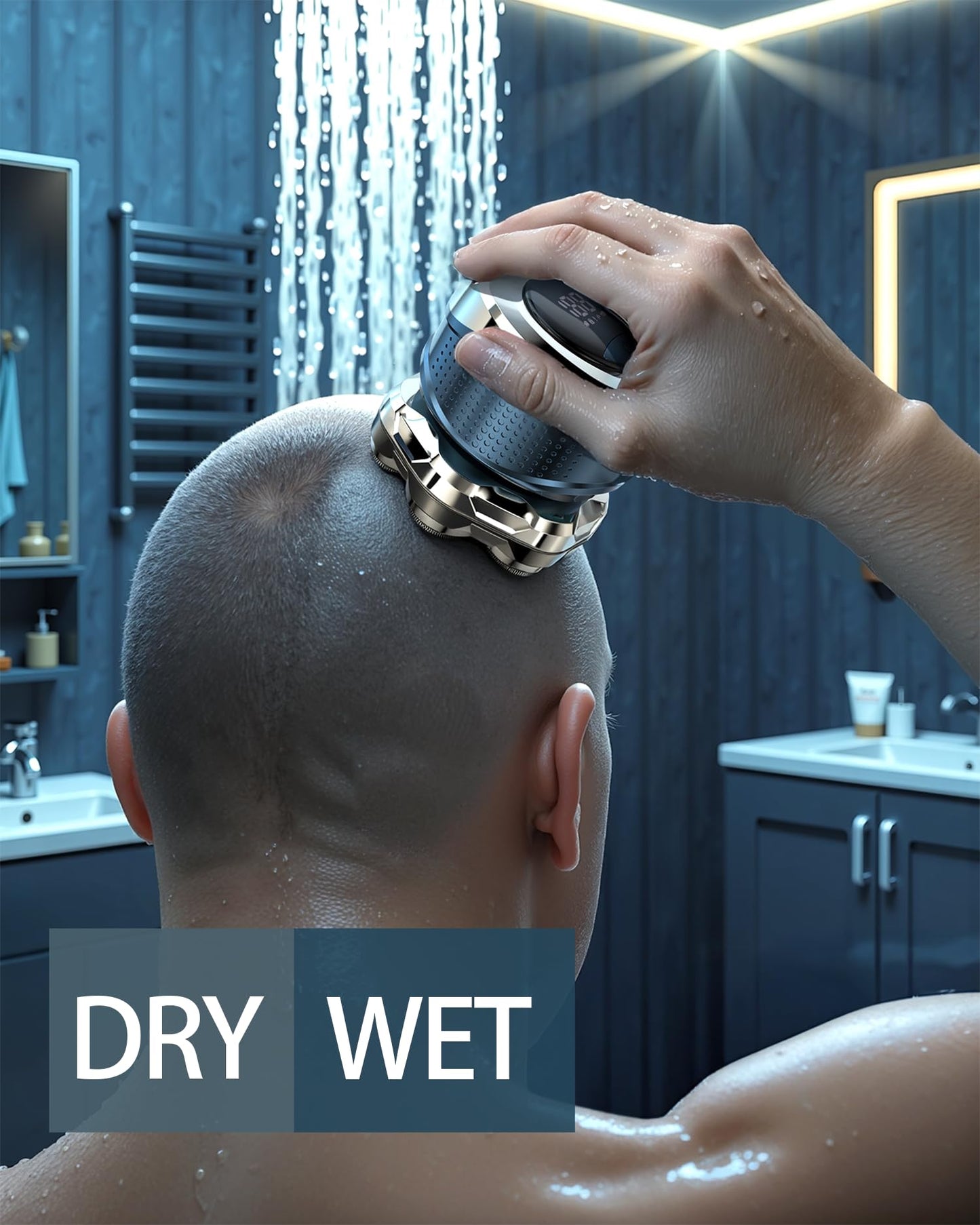 Head Shavers for Bald Men - IPX7 Waterproof Electric Razor with 7D Floating Rotary Blades, LED Display, Wet/Dry Close Shave Grooming Kit for Bald Head, Body, Beard - Ideal Gifts for Men