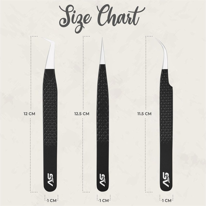 SV Lash Tweezers, Fiber Tip Lash Tweezers For Eyelash Extension With Diamond Grip, Set of 3 - Precise Tips Japanese Steel for Classic, Volume & Mega Volume Lashes, Tweezers for Travel (Black Case)