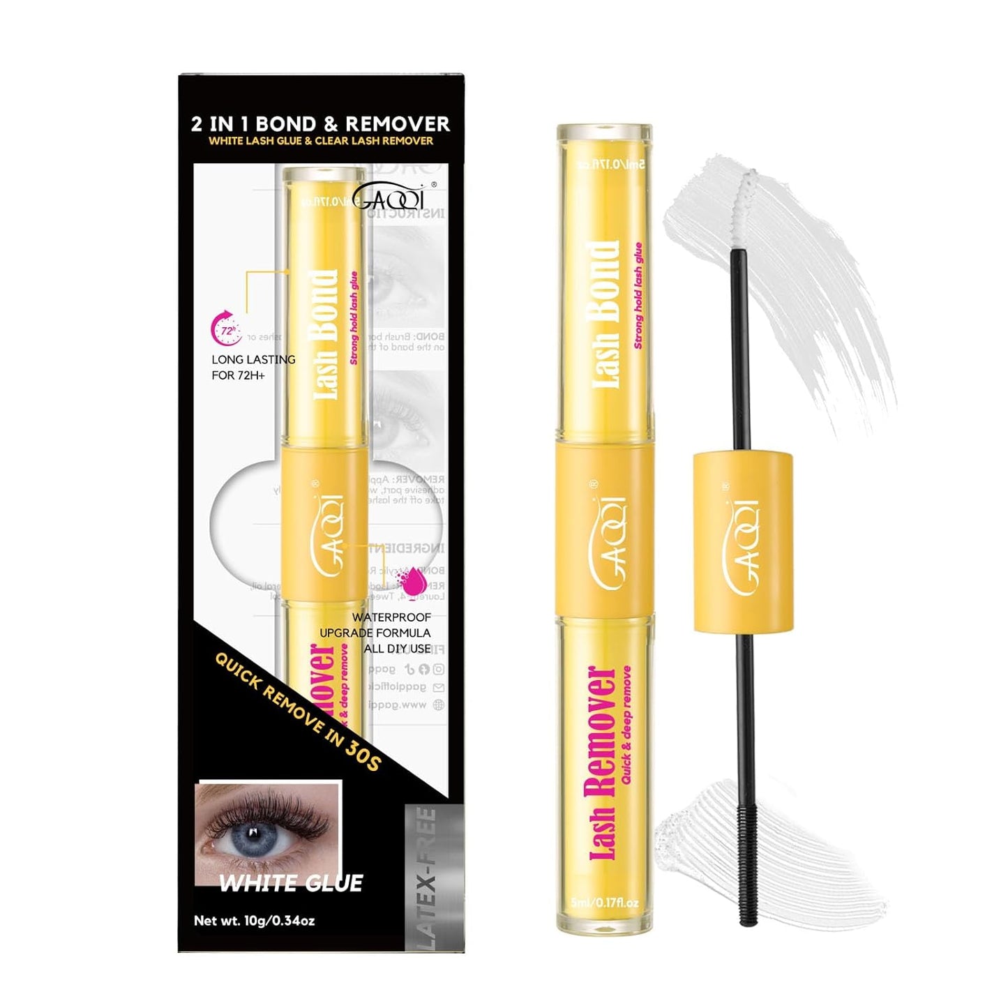 Lash Bond and Seal Waterproof - Strong Hold Eyelash Glue for DIY Extensions | 10ml, Gentle Formula, Lasts 72+ Hours