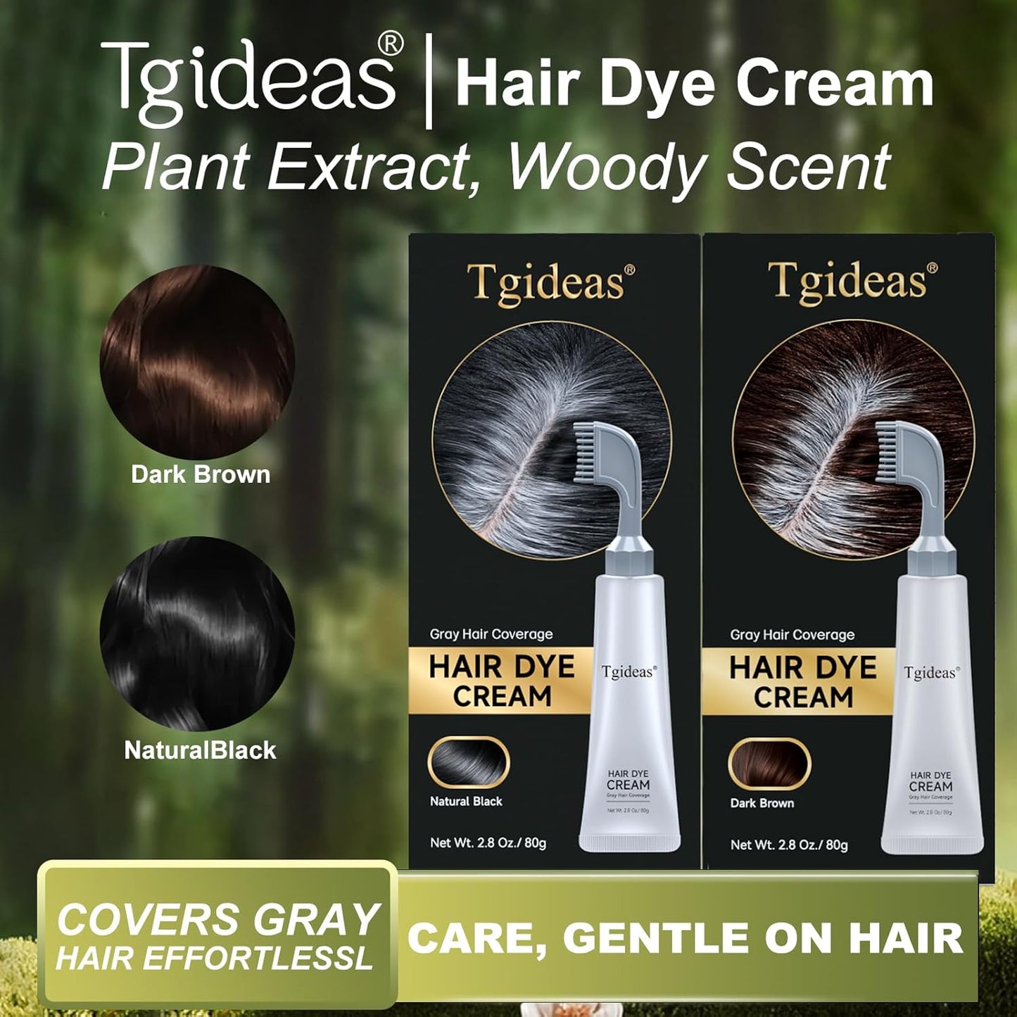 Hair Dye Cream Comb - Natural Plant Extract, Ammonia Free Gray Coverage | Natural Black, 2.8 Oz