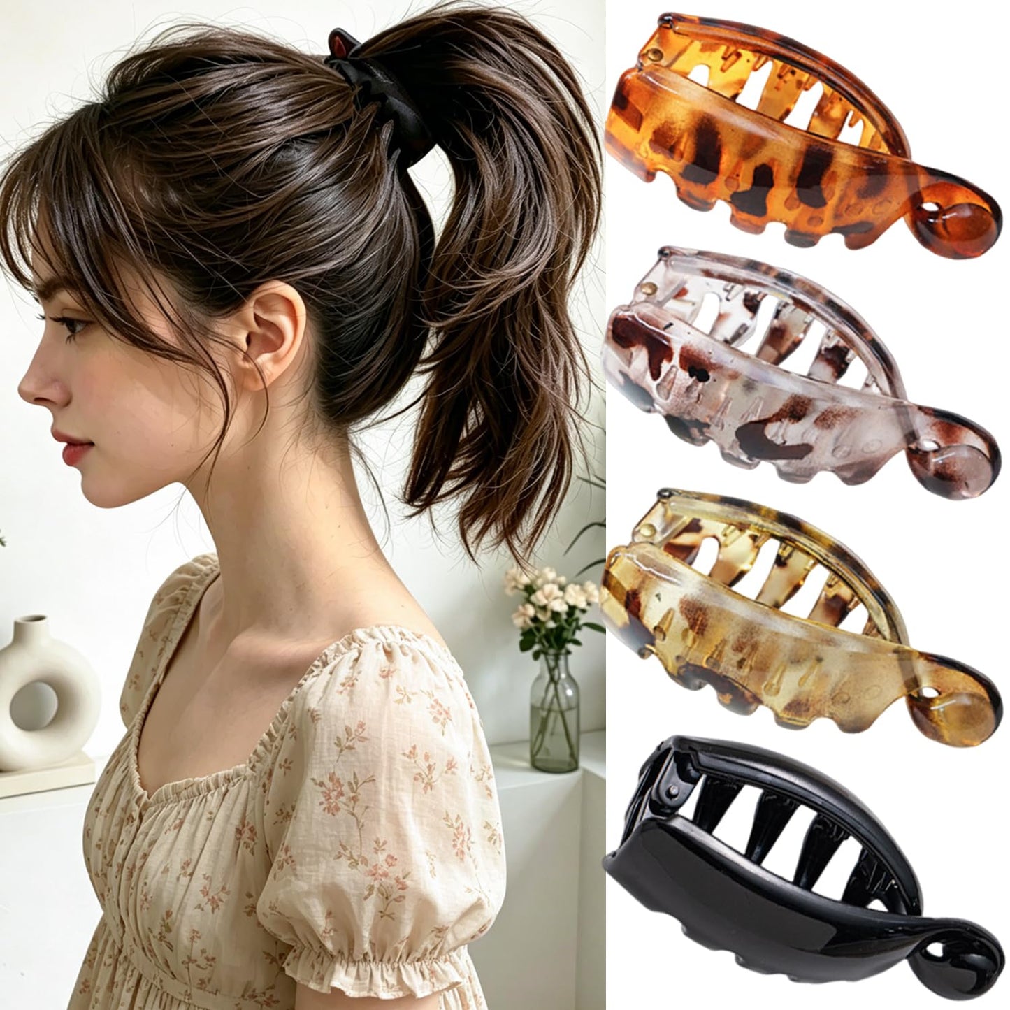 Small Banana Hair Clips - 4Pcs Matte Vintage Claw Clips | Strong Hold Hair Accessories for Thick & Thin Hair