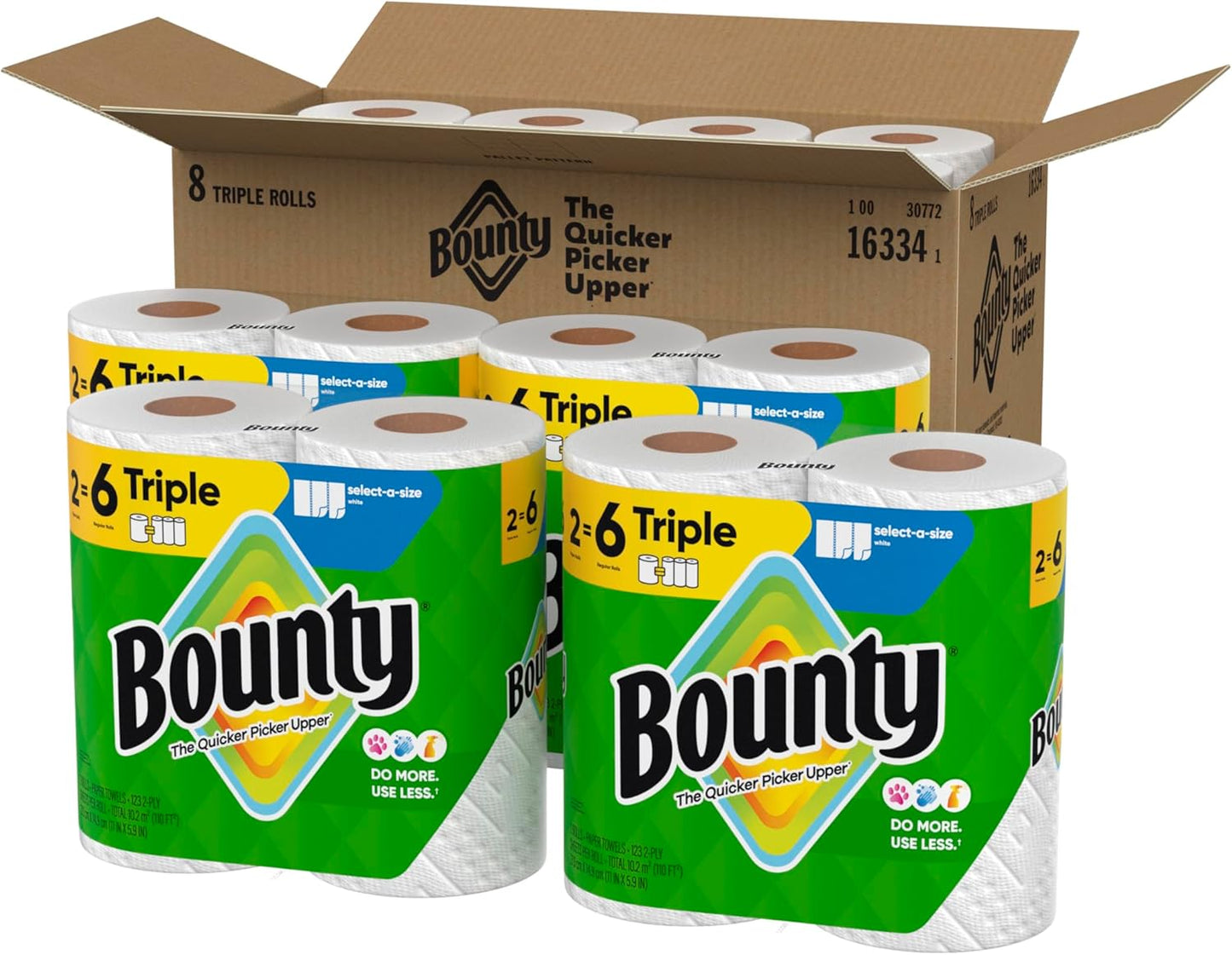 Bounty Select-A-Size Paper Towels - White, 8 Triple Rolls | Equivalent to 24 Regular Rolls