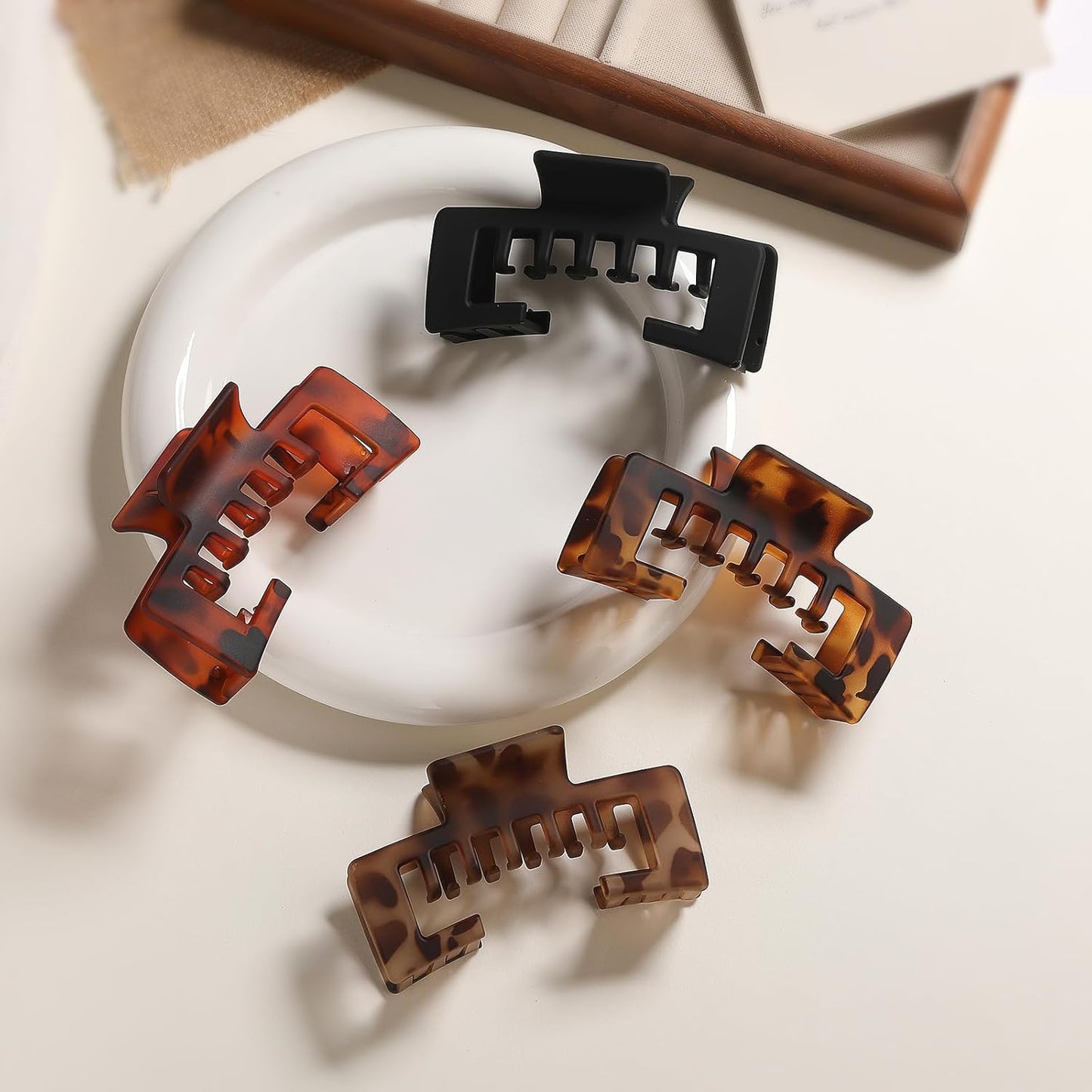Hat-Friendly Claw Clips for Baseball Caps - 4 Pack Strong Hold Matte Tortoise Hair Accessories for Women | Perfect for Thick or Thin Hair
