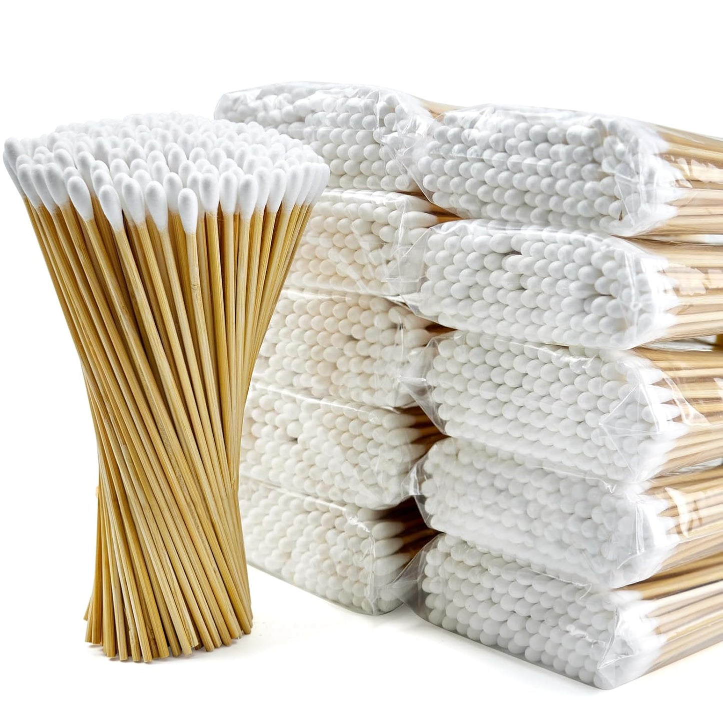 Long Cotton Swabs - 500 Count Biodegradable Bamboo Tips for Cleaning & Makeup | 6 Inch Storage Case