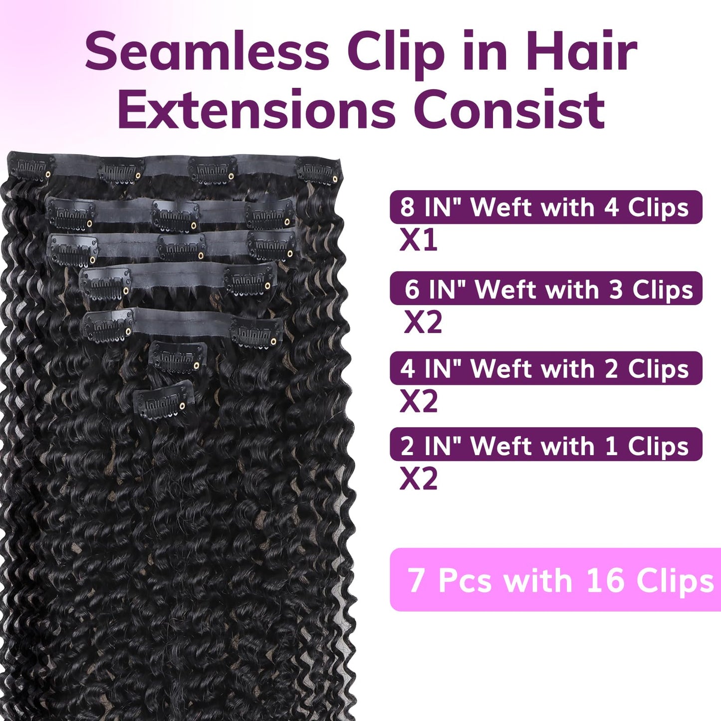 IDN BEAUTY Seamless Clip In Hair Extensions Human Hair, 3c 4a 4c Afro Kinky Curly 14 Inch 110g 7pcs Natural Black Seamless Curly Clip Ins Remy Hair Seamless Clip Ins For Black Women PU Invisible Edge