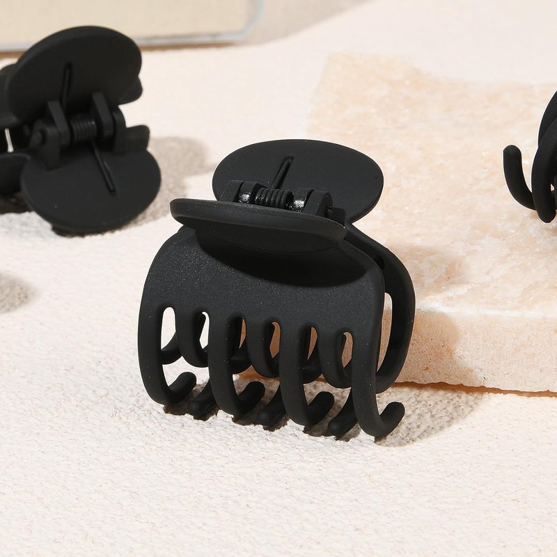Small Claw Hair Clips for Thin Short Hair - 4 Pack Matte Non-Slip | Black 1.6" Double Row Teeth