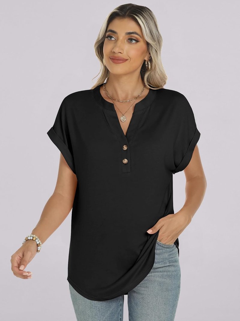 Womens Short Sleeve Henley Tops - Casual V Neck Blouses for Summer | Trendy Vacation Fashion