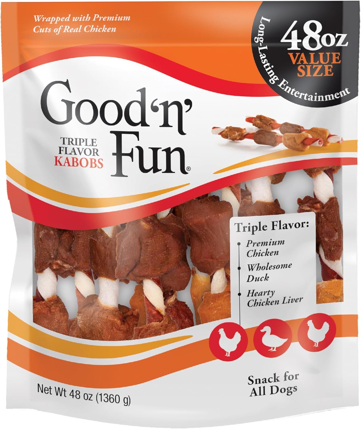 Long-Lasting Dog Treat Kabobs - Real Proteins with Beef Hide & Chicken | Supports Dental Health, 24 oz