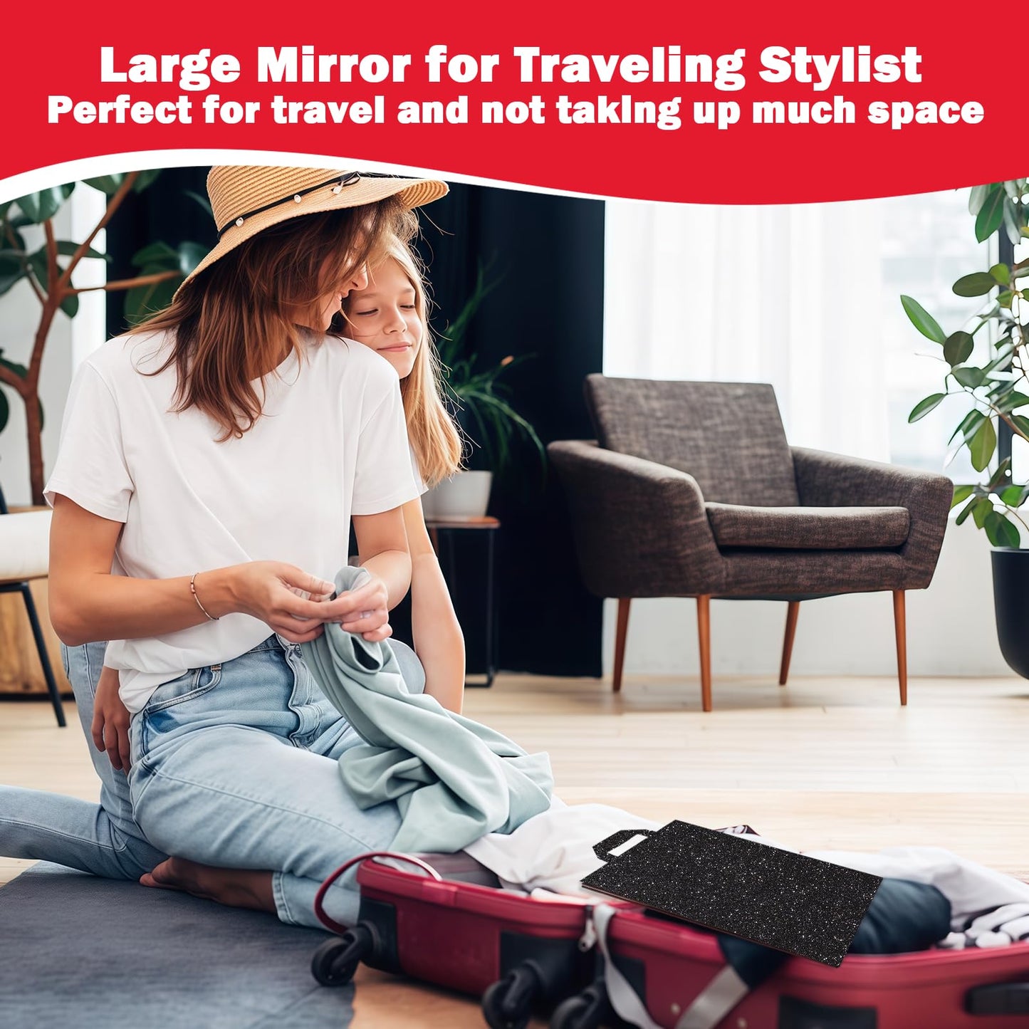 MEPIG Foldable Acrylic Full Length Mirror with Handle, Black, Tri-Fold