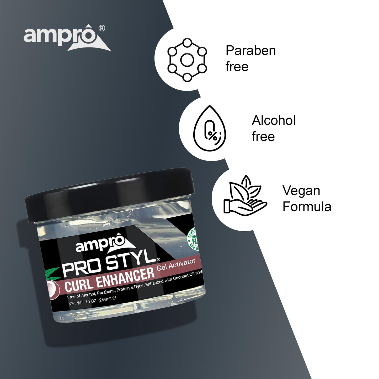 AmPro Pro Styl Curl Enhancer - Gel Activator with Coconut Oil to Moisturize and Define Coils and Waves - Helps Protect and Hydrate Hair Shaft - Tames and Adds Shine to Tresses - Regular - 10 oz