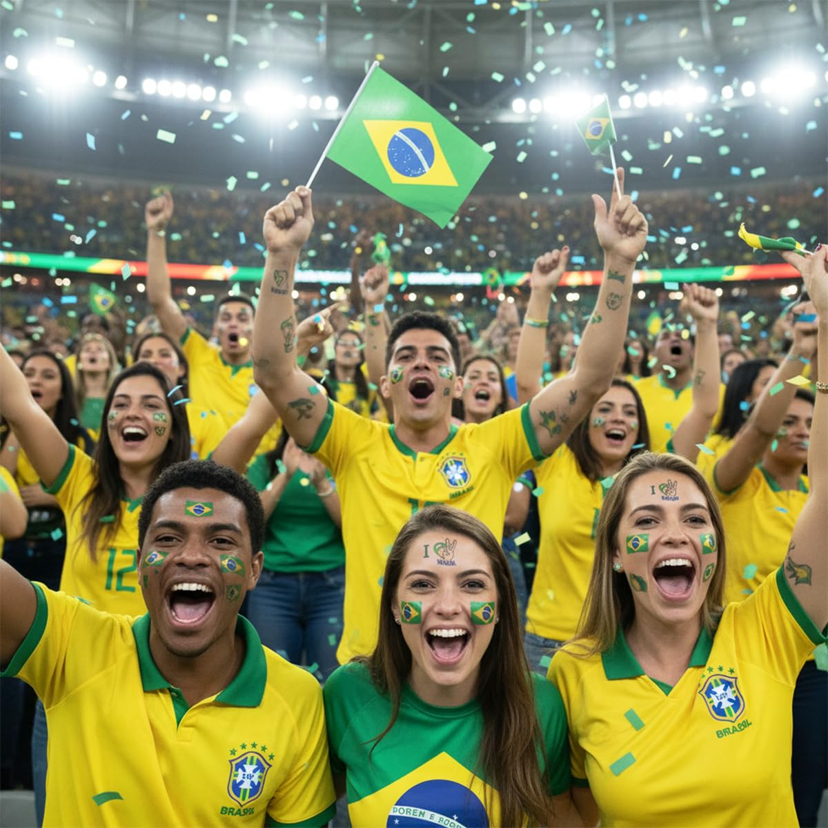 10 Sheets Brazil Flag Temporary Tattoos, Football Tattoos Brazil Party Decorations Football Temporary Stickers for 2026 World Cup (Long)