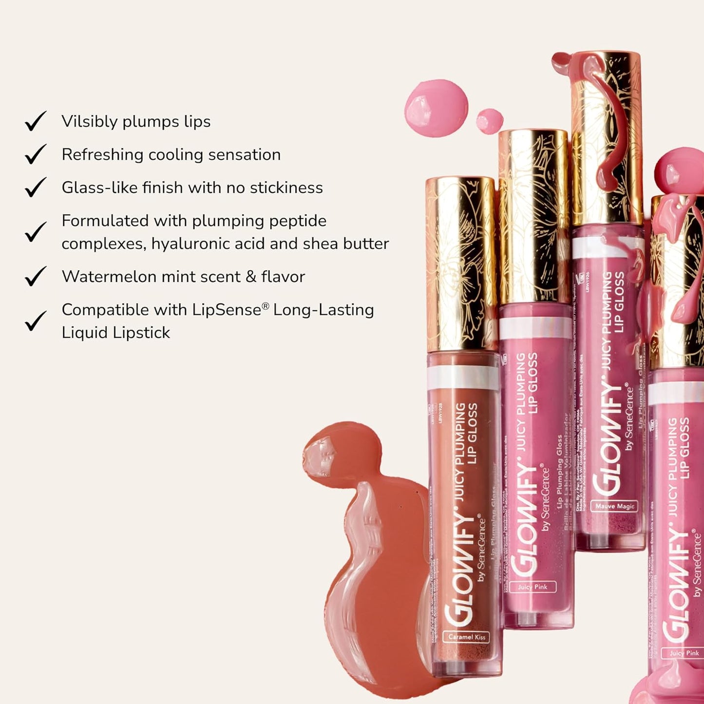 Glowify Juicy Plumping Lip Gloss - Caramel Kiss | Non-Sticky, Long-Lasting Hydration, 0.14 Fl Oz