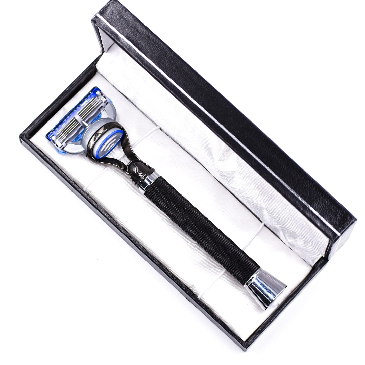 Parker Deluxe Black Fusion-Compatible Razor – 6″ Heavyweight Textured Handle + Free Gillette® Fusion Blade – Premium Men’s Shaving Tool