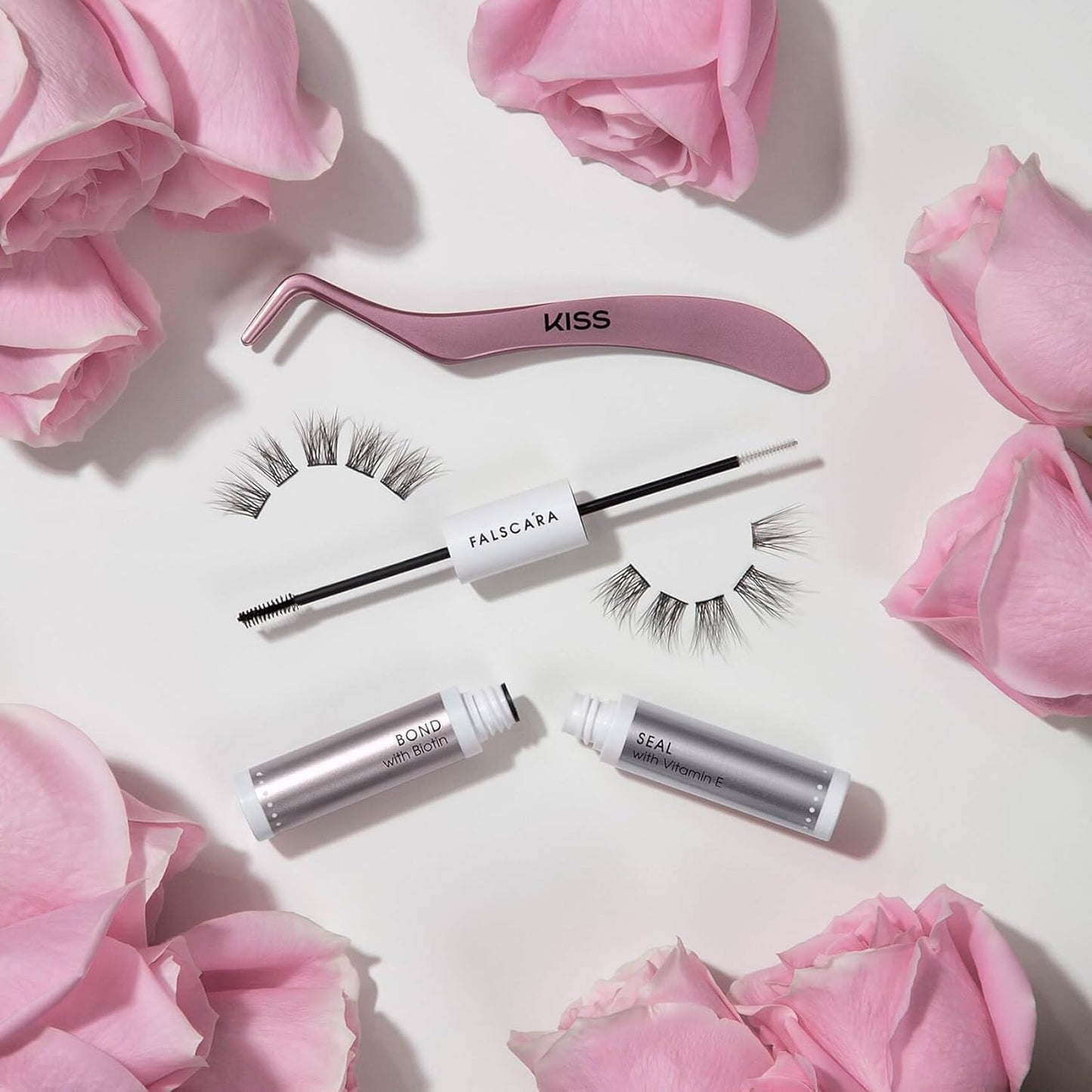 KISS Falscara DIY Lash Extension Kit - 10 Reusable Featherlight Wisps, Applicator & Bond | Perfect for Lengthening