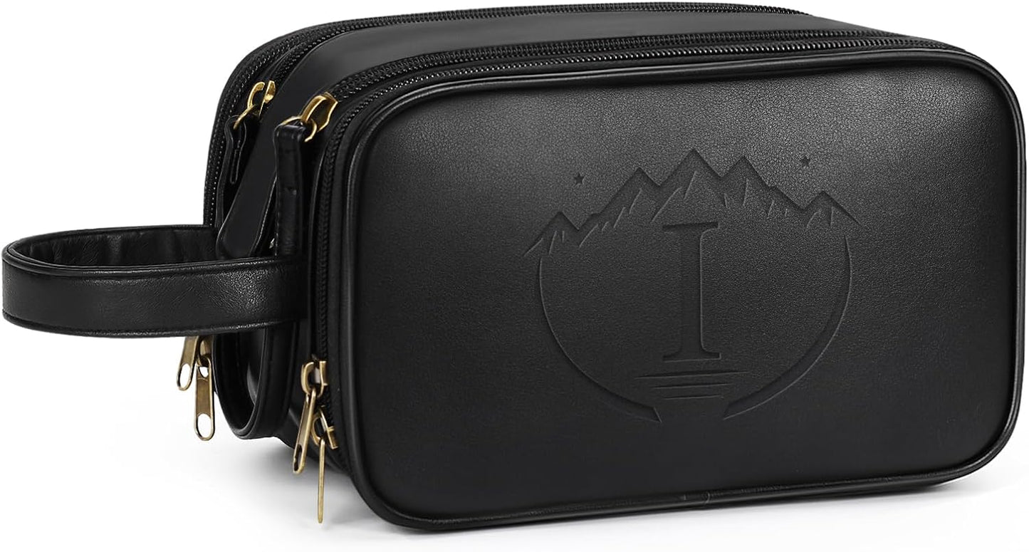 Personalized Toiletry Bag for Men - Engraved Waterproof PU Leather Shaving Bag | Ideal Fatherâs Day Gift, Brown - M