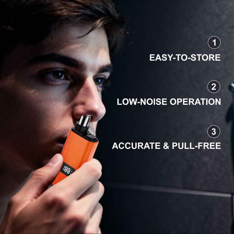 VISDOLL 2026 Men & Women Professional Ear and Nose Hair Trimmer, Travel-Friendly IPX7 Waterproof, USB Rechargeable, Painless Quiet, Easy to Clean Dual Edge Blades,Orange