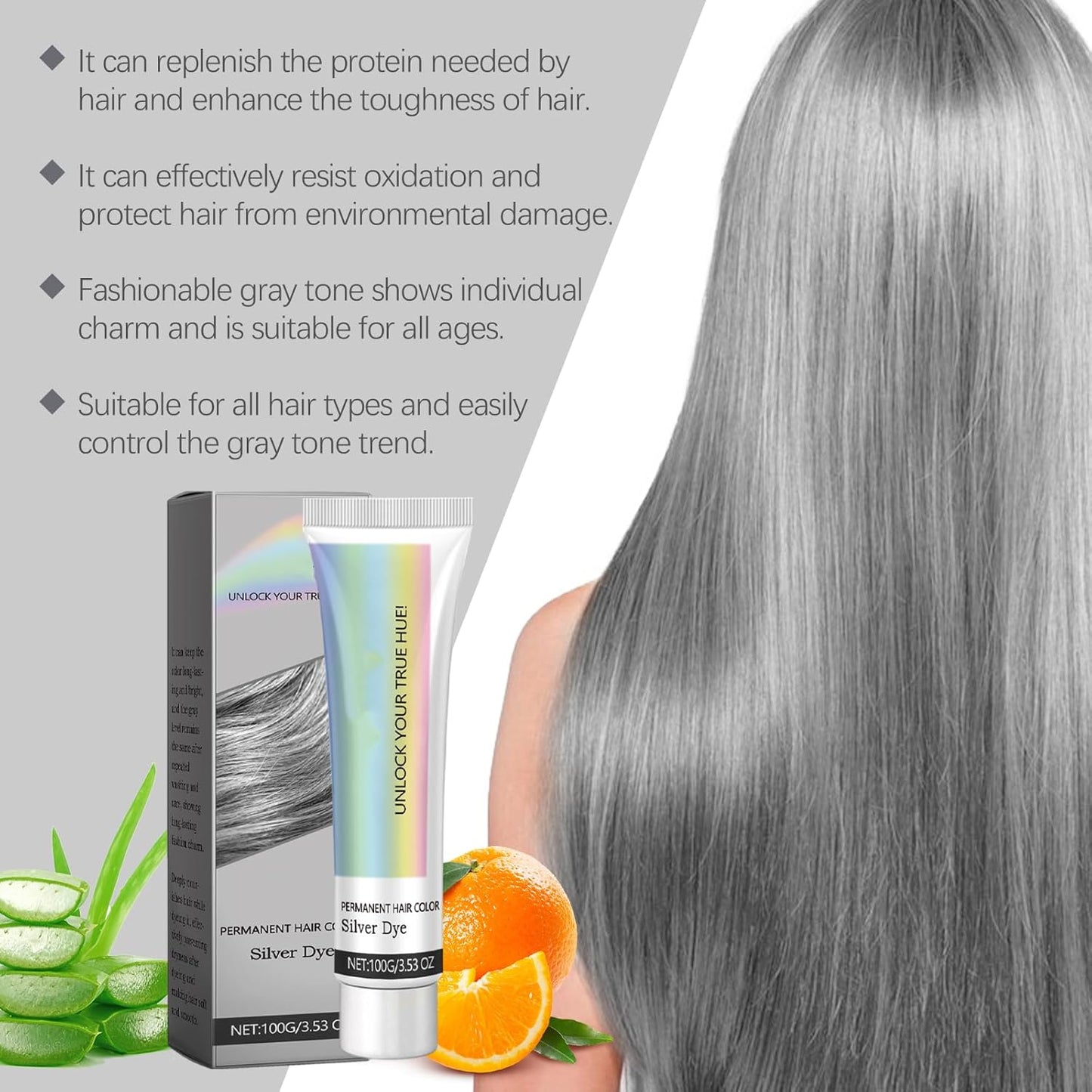 Silver Hair Dye - 2-in-1 Nourishing Hair Color with Natural Essence | 3.53 Fl Oz, 2 Pack
