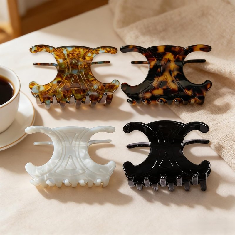 Premium Acetate Hair Clips - Non-Slip Butterfly Claw Clips | 4 Pack in Black, Pearl White & Tortoiseshell