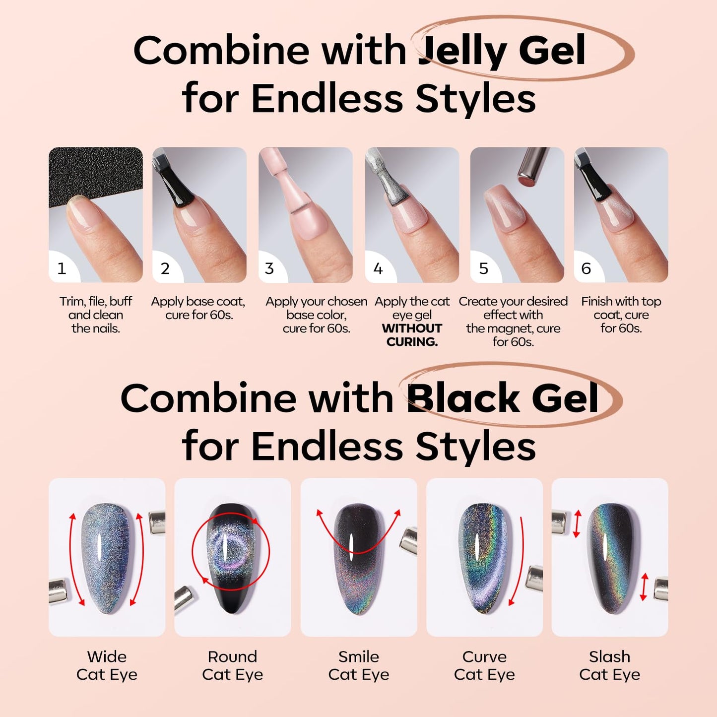 modelones Silk Cat Eye Gel Nail Polish Nude Silver Moonlight Glitter Holographic Glass Cat Eye Summer Jelly Shimmer Reflective Translucent U v Gel Magnetic Nail Polish 15 ML