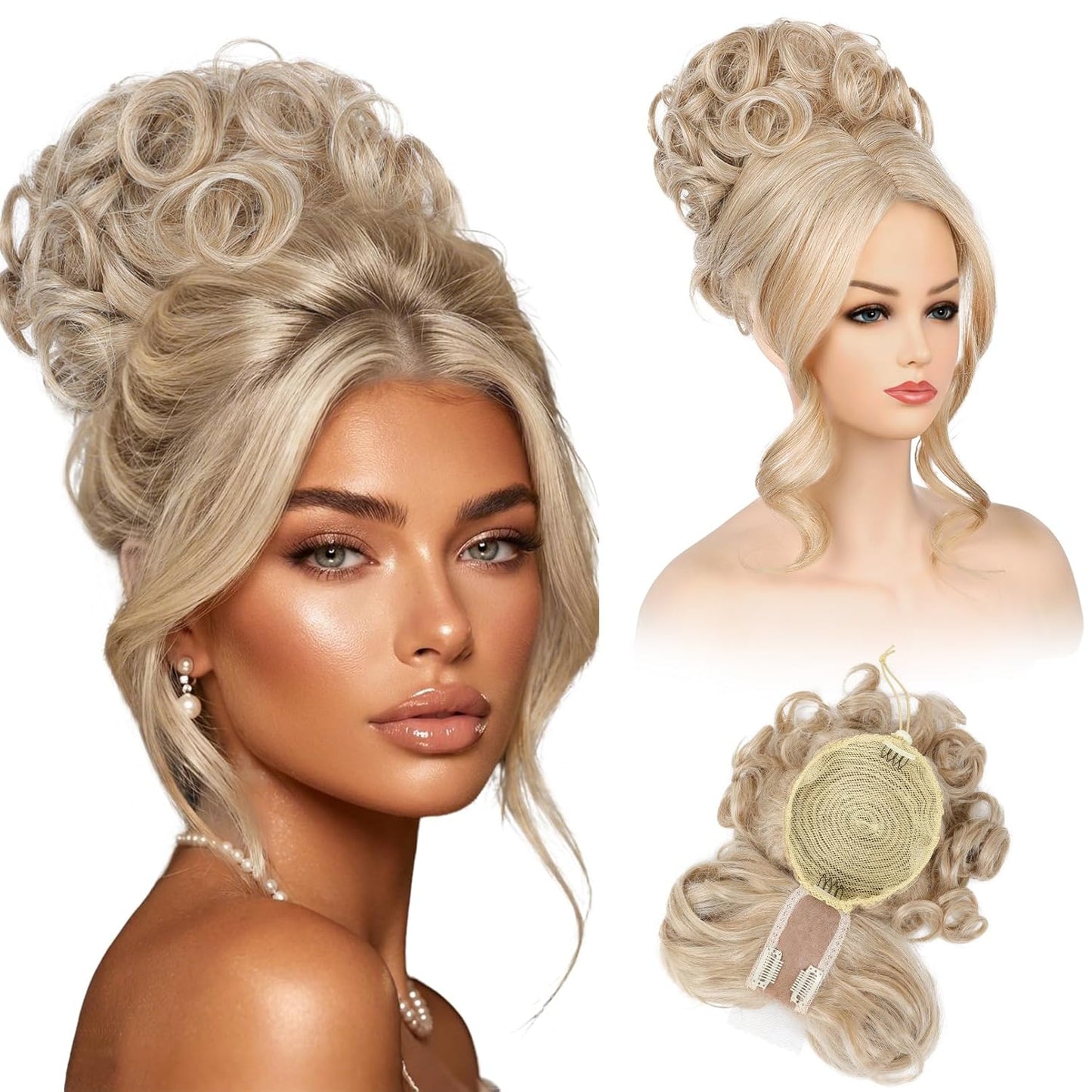 Messy Bun Hair Piece with Bangs - 2-in-1 Curly Updo Wig & Hair Topper | Natural-Looking Drawstring Ponytail Extension in Chocolate Brown