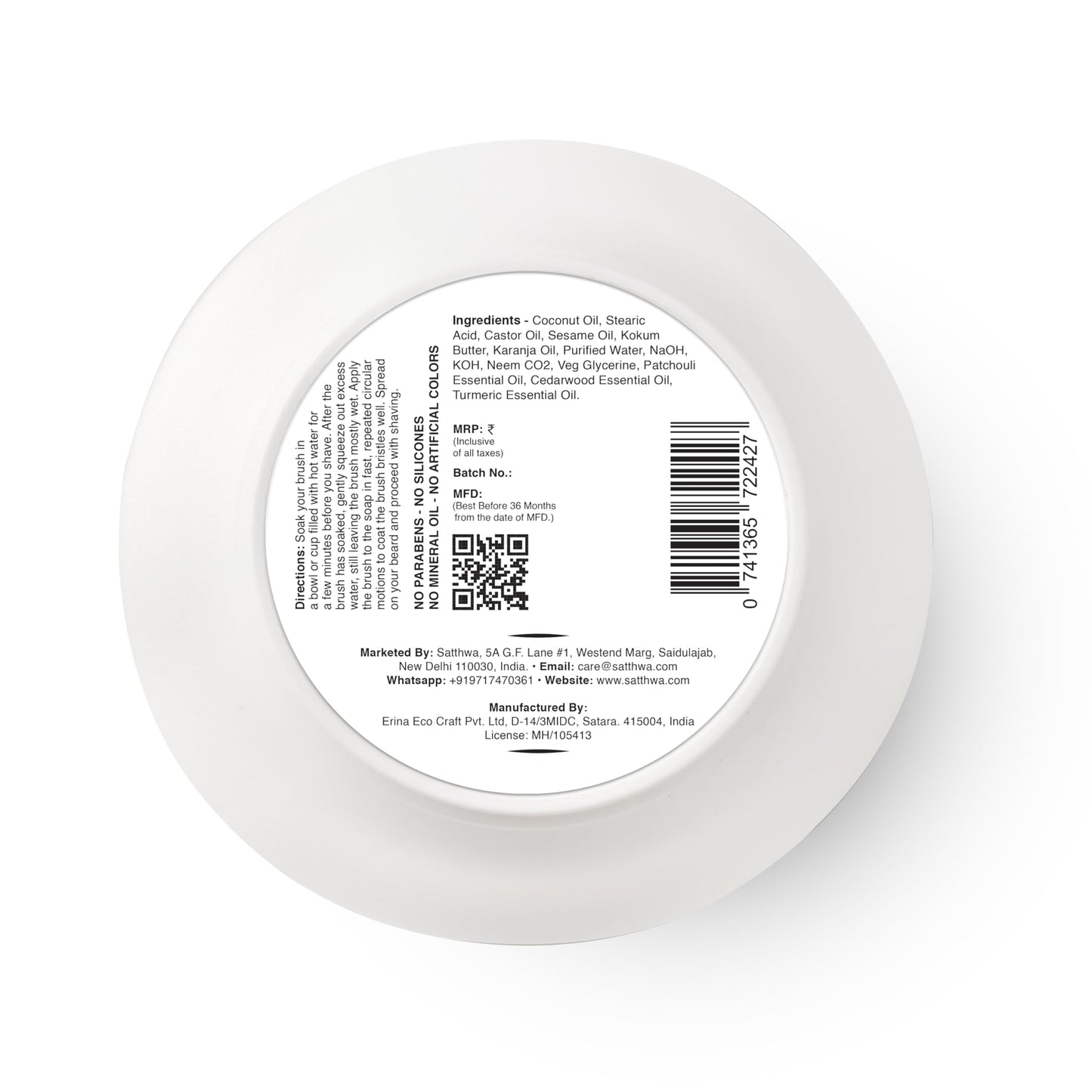 Satthwa Organic Shaving Soap Puck infused with Patchouli & Cedarwood | Create the Perfect Lather | Excellent for Silky Smooth Shaves | Hydrates and Shields, 50g (1.7oz)