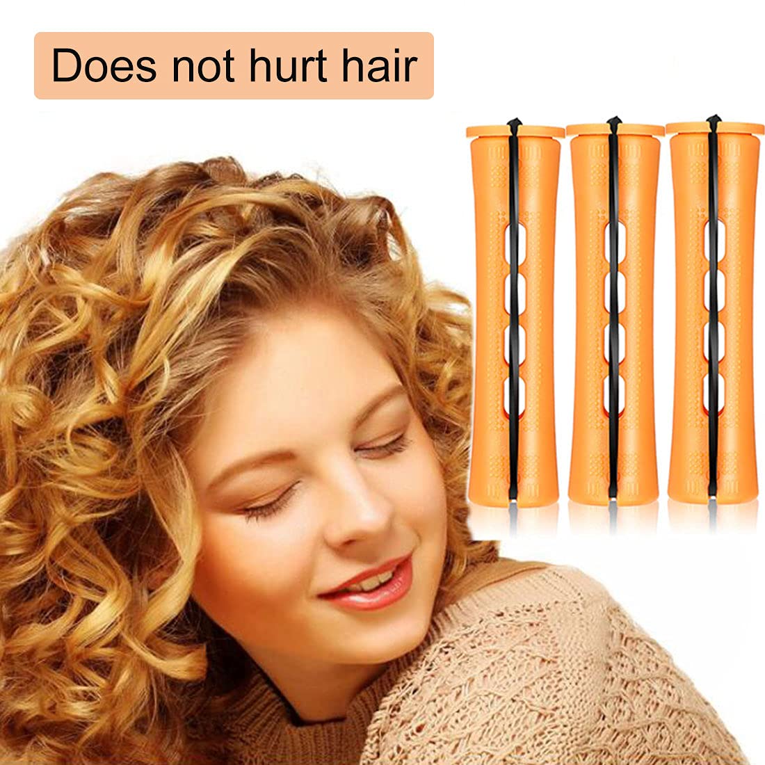 CLIONE 60pcs Perm Rods Set - Non-Slip Plastic Cold Wave Rollers for Long & Short Hair | 0.87 Inch Orange Curling Rods