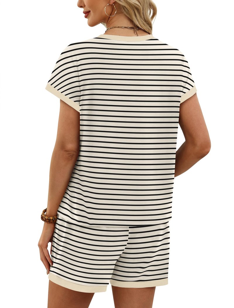 WIHOLL Two Piece Sets for Women Summer Lounge Short Sets Cap Sleeve Crew Neck Sweatsuit with Pocket XS-2XL