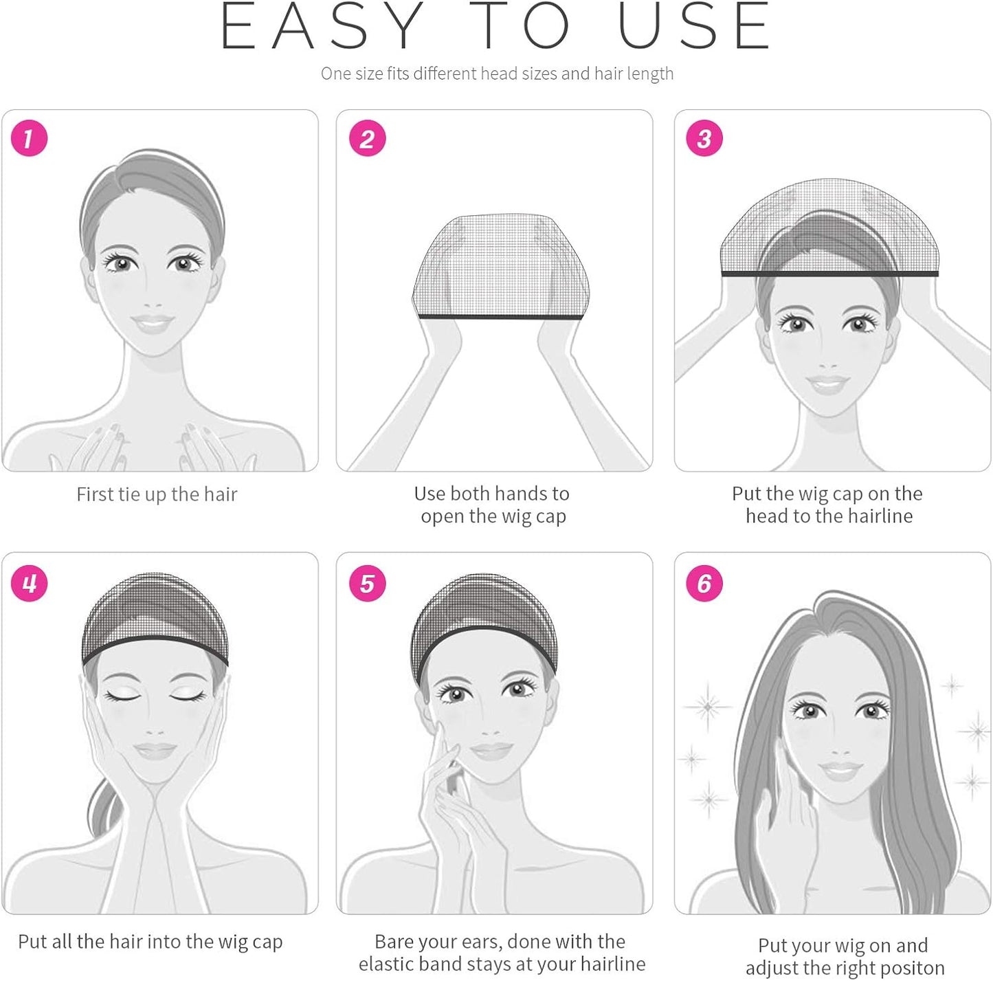 Stretchy Black Wig Caps - 6PCS Nylon Stocking Caps for Women, Girls & Kids | Comfortable Fit