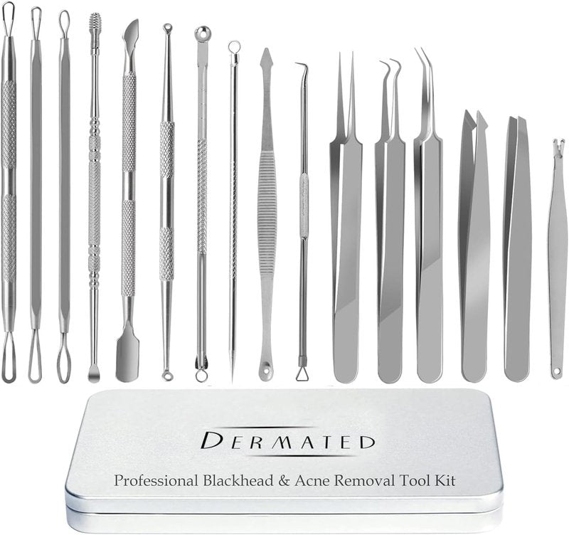 Blackhead Remover Tool Kit - 16 Pcs Stainless Steel Pimple Extractor Set for Acne, Comedones & Whiteheads