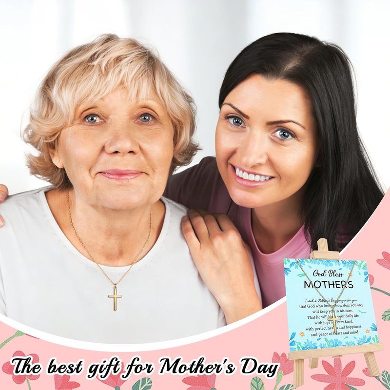 Tondiamo 20 Pcs Mother Cross Necklaces - Adjustable Christian Gifts with Flower Cards for Moms | Ideal Church Gifts