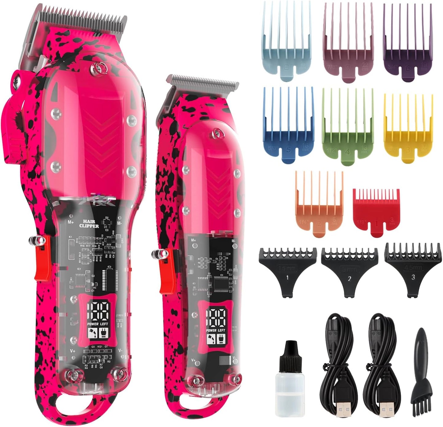Professional Hair Clippers for Men - Cordless Barber Kit with LED Display | 8 Fade Taper Combs (Green)