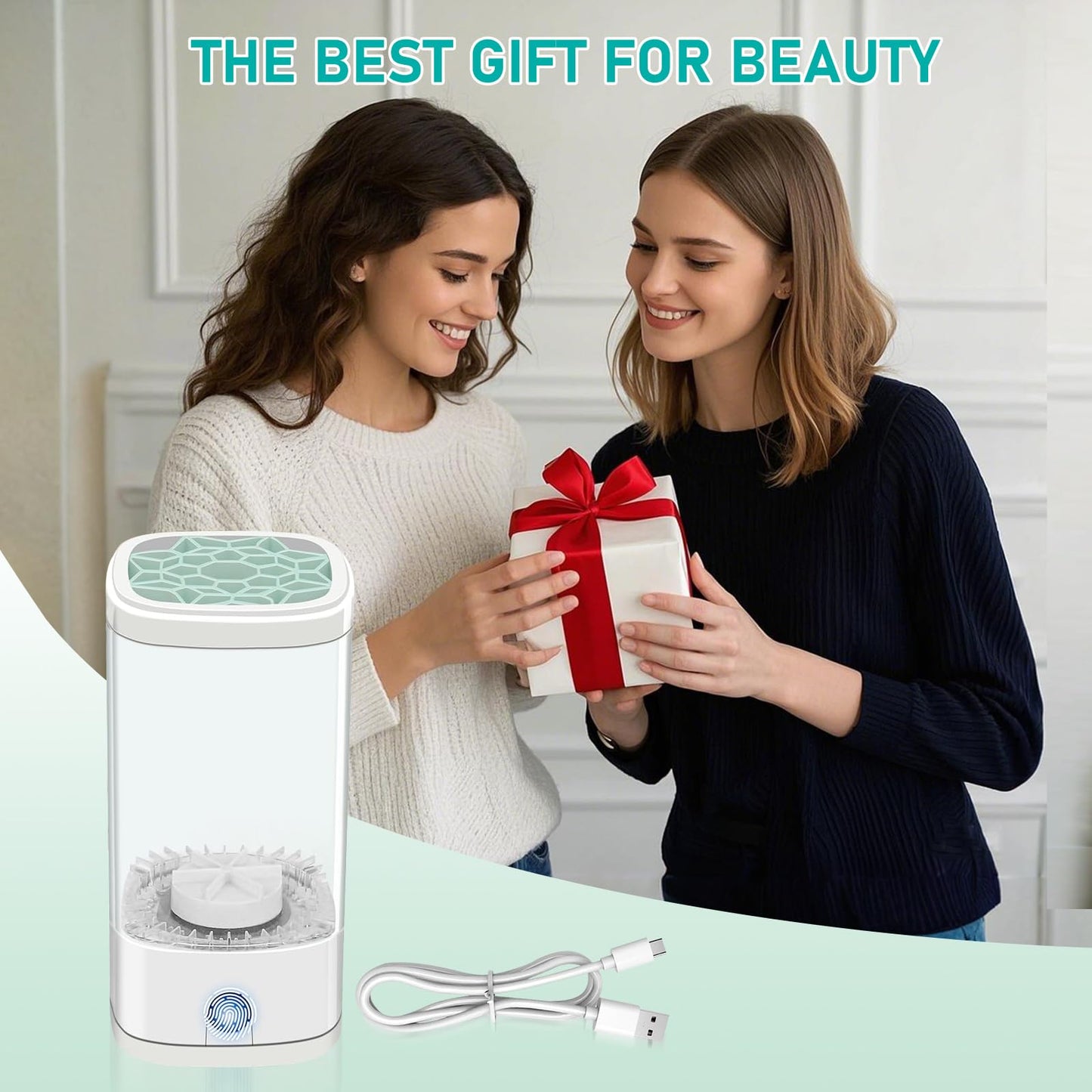 Makeup Brush Cleaner, Multi-Functional Cosmetic Brush Cleaner, Portable Automatic Makeup Brush Cleaning Solution with Dryer-Holder Makeup Brushes, Blush Brushes, and Sponges
